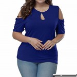 TOPUNDER 2018 Summer Women's Plus Size Top Keyhole Front Short Sleeve T Shirt Cold Shoulder Blouse Blue B07C7RG379